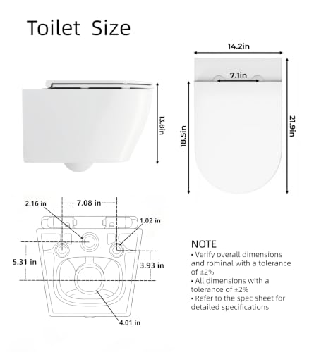 Image of Wall-Mounted Toilet Bowl without Tank, Soft Close Seat, Space-Saving Modern Design, Easy-Clean Ceramic
