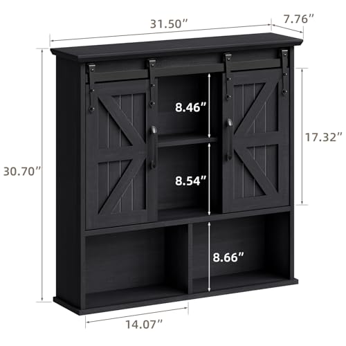 Image of Vabches Bathroom Wall Cabinet, Farmhouse Medicine Cabinet, Black