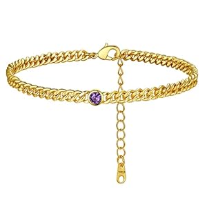 FindChic Enkelarmbanden voor vrouwen, goud, Cubaanse schakelenkelbanden, zomer, strand, voet, sieraden, verstelbaar, geboortesteen enkelbandje, 10.5 inch, Messing Zirkonia, Zirkonia
