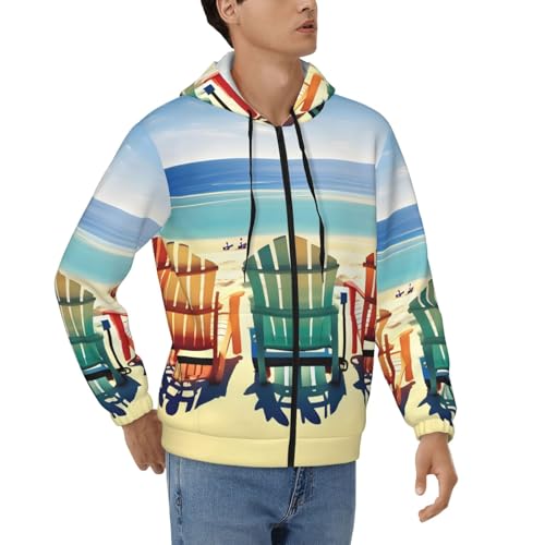 Sweat à capuche imprimé scène de plage avec chaises longues EdWal