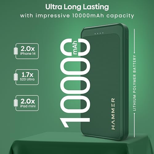 Hammer Ultra Charge 10000mAh 22.5W Power Bank 20W PD Fast Charging, 3 Output, 2 Input Ports Type-C/PD, Micro USB and Multiple Layers of Protection (Green) - Image 6