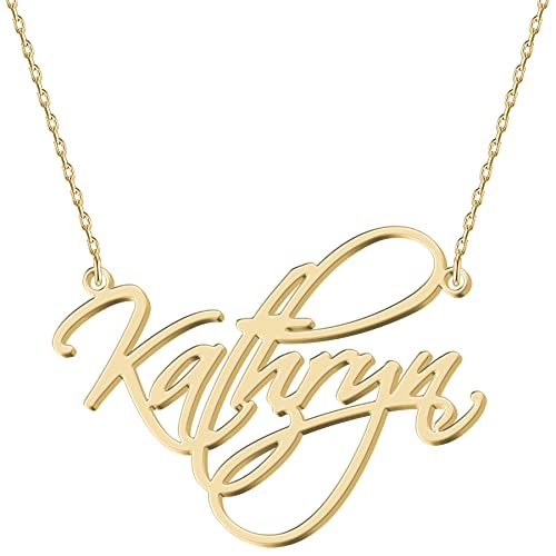 UMAGICBOX Personalized Kathryn Name Necklace 18K Gold Plated Stainless Steel Custom Engraved Dainty Nameplate Pendant Jewelry Customized Birthday Gifts for Women Girls Mother Daughters