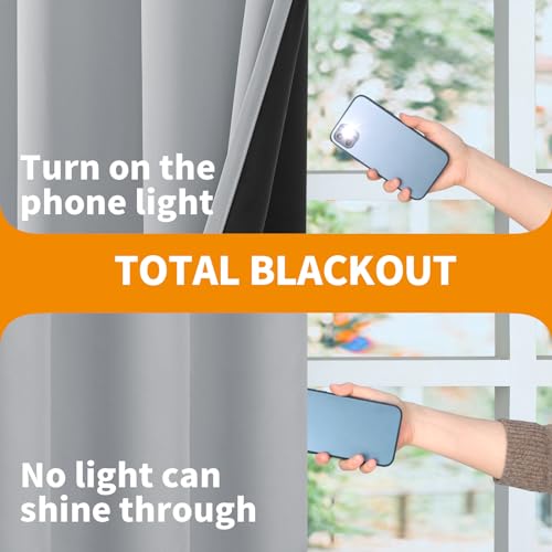 Image of YoungsTex 100% Blackout Curtains for Winter Living Room Window, Thermal Insulated Black Out Drapes with Grommet for Bedroom Noise Reduce Energy Saving, 2 Panels, Light Grey, 42 X 72 Inch