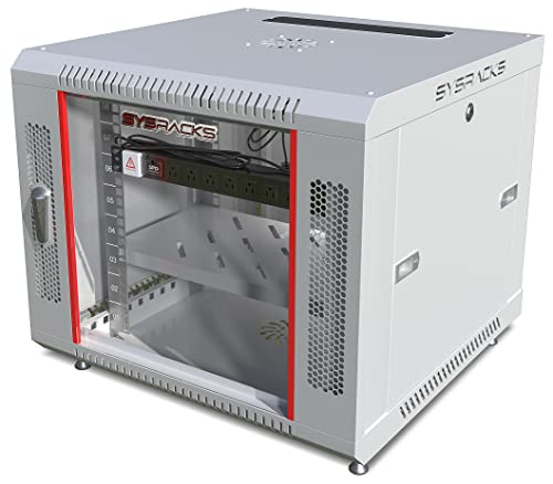 Image of 9U Wall Mount Server Rack Cabinet 24 inch Deep, 19 inch Network & AV Enclosure for Home Lab with Fan, PDU, 1 Shelf, Locking Glass Door