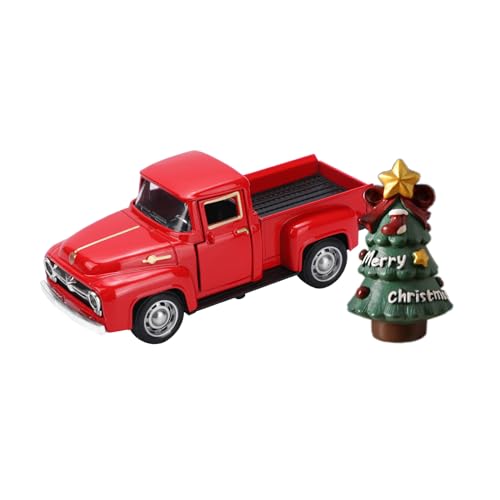 Christmas Truck Decor with Tree,Little Red Pickup Metal Vehicle Vintage Christmas Decorations Rustic Farmhouse Table Decor Tiered Tray decor kitchen Shelf Decor Home Decor Collectible Vehicles