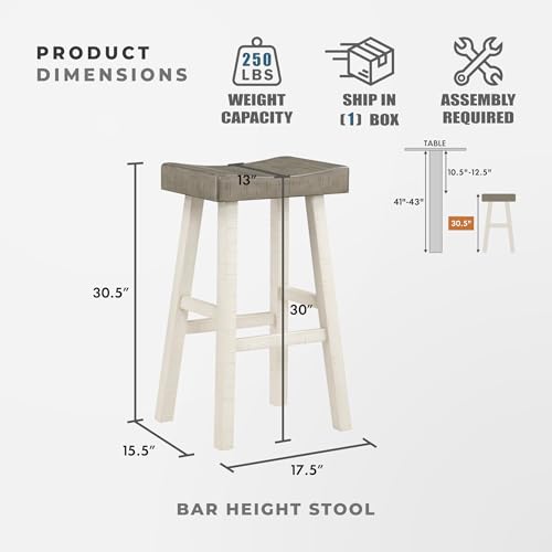 Lexicon Taburetes de Barra de Madera Maciza, Set de 2, Altura 30.5", Blanco/Café miniatura 3