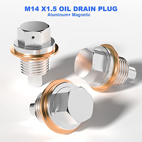 M14 X 1.5 Oil Drain Plug Aluminum Magnetic Oil Pan Drain Plug Engine Oil Drain Plugs Sump Drain Bolt With Copper Gasket Crush Washer For Ford Honda Mazda Hyundai Kia Acura #TOP7