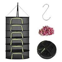 Spetsbst 6 Lagiges Trockennetz Kräuter, 150 cm Kräutertrockner Hängend, Trocknungsnetz mit S Haken und Reißverschluss für Pflanzen, Gemüse, Kräuter, Blumen (6 lagiges-150cm)