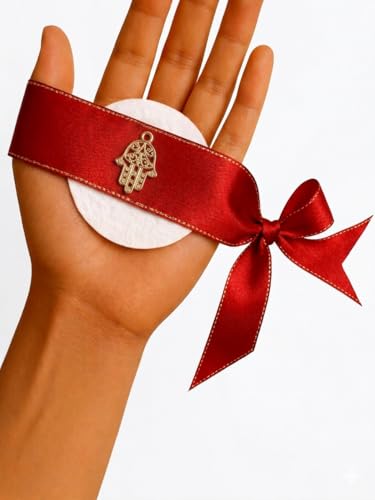 25 Rubans Satin Rouge Main de Fatma Dorée – Bracelet Henné Mariage Oriental Cadeau Invité Femme Porte Bonheur Déco Fête Chic Bohème Tissu Élégant