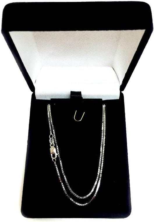 Jewelry Affairs 18k White Solid Gold Mirror Box Chain Necklace, 0.6mm