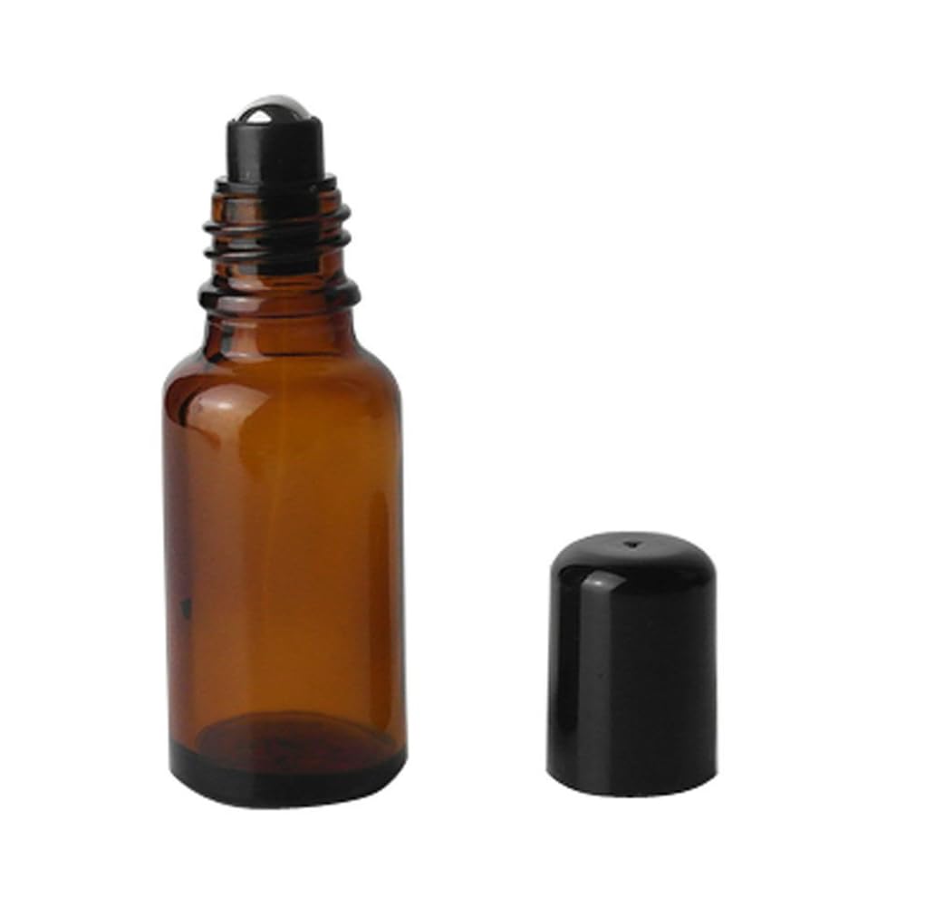 3pcs verre rouleau bouteilles-vide rechargeable parfum huile essentielle maquillage cosmétique roll-on flacon de stockage avec ballon en acier inoxydable et capuchon noir (brun) (20ml)