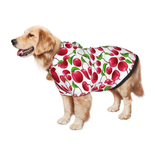 Disfraz para perro con capucha y estampado cerezas rojo miniatura 4