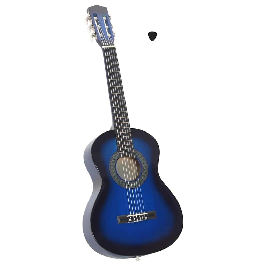 Guitarra acústica clásica para niños y principiantes, color azul, 1/2 34 pulgadas, con cuerdas de nailon, instrumento de aprendizaje, incluye accesorios, ideal para clases de música, adecuada