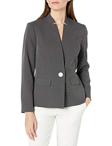 Kasper Women's Long Sleeve 1 Button PIN DOT Jacket, Black/White, 12