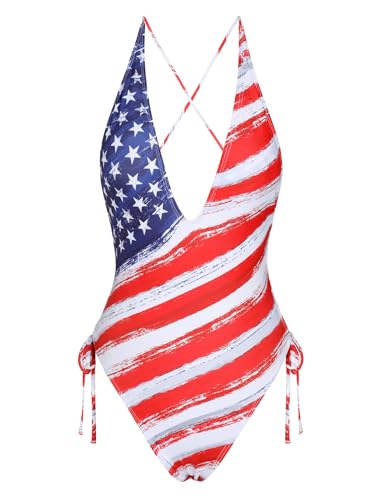 Image of ZAFUL Women Plunging One Piece Swimsuit Backless Cross Tie High Cut Thong One-Piece Bathing Suit
