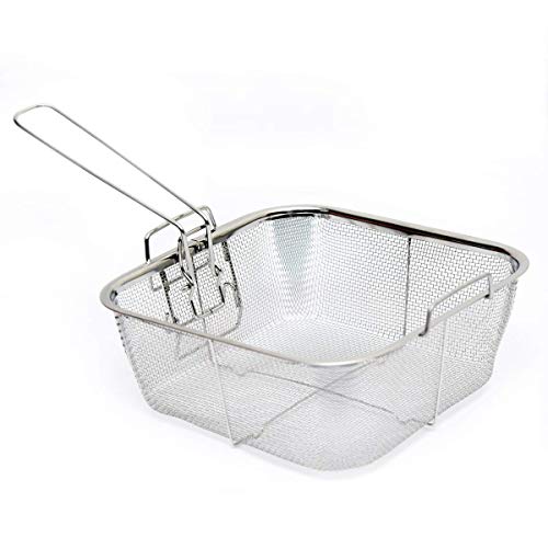 KIRFIZ Stainless Steel Foldable Cooking Basket Deep Frying Basket for Potatoes Chips French Fries, Mesh Basket Strainer Net Kitchen Cooking Tool for Frying, Steaming, Straining, Rinsing -Silver