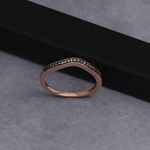 Cali Trove 1/10 Ct Natural Diamond Rings in Champagne Diamonds and White Diamonds | 10Kt White and Rose Gold | Stackable Wedding Bands | Curved Layered Rings | Gifts for Her3