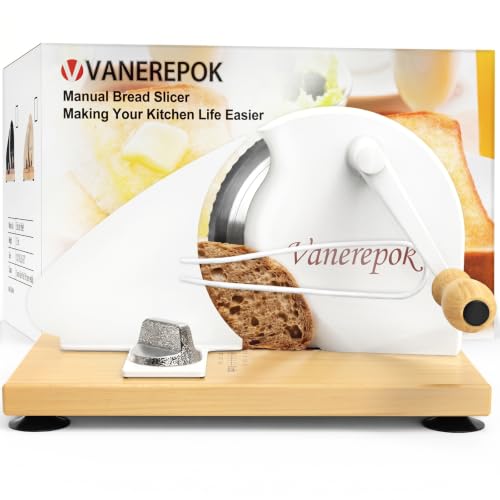 Image of vanerepok Manual Bread Slicer for Homemade Sourdough Adjustable Thickness | Hand Crank Bread Cutter with Scale & Stable Suction Cups & Wood Base for Even Slicing Perfect Baking Gift for Home Bakers