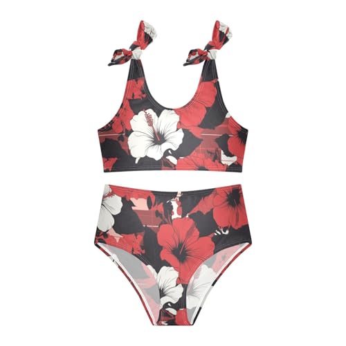 Buffalo Plaid Red Black Girls' Two Piece Kids Bikini Set Beach Swimsuit Swimwear Adjustable Shoulder Strap3