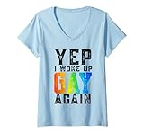 Photo Gallery donna yep, i woke up gay again - funny rainbow lgbt pride retro maglietta con collo a v Photo Gallery donna yep, i woke up gay again - funny rainbow lgbt pride retro maglietta con collo a v