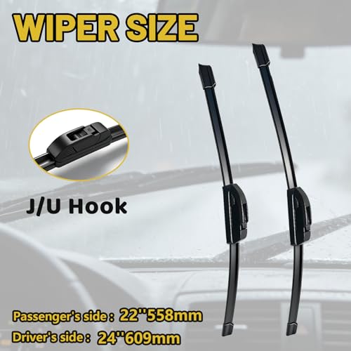 24" + 22" Windshield Wiper Blades (Set of 2), OEM Quality All-Season windshield wipers, Replacement For Toyota Land 2000-2021 Ford Flex 2009-2019,U/J Hook — view 2
