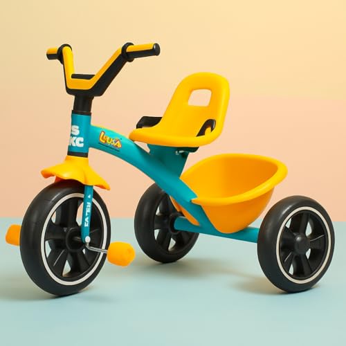 Image of Luusa KICK TRICYCLES for Kids | Kids Tricycle with Adjustable Seat Belt and Safety Features | Durable Frame | Suitable for Ages 1-5 Years | Multiple Colors Made in India (Yellow)
