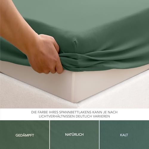 Dreamzie Spannbettlaken 200x200, Baumwolle, Elastisch, Oeko-Tex, Entengrün – Ansicht 5
