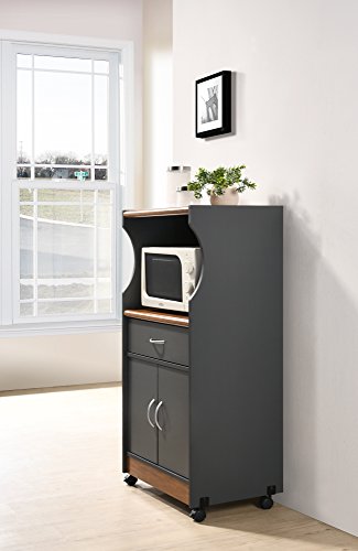 Hodedah Import Microwave Cart With One Drawer, Two Doors, And Shelf For Storage, Grey-Oak #TOP2