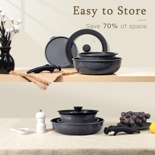 Image of GiPP Pots and Pans Set Detachable Handle Cookware Sets Kitchen Cooking Set | Non Stick,Healthy,Non Toxic,PFAS PFOA & PTFE Free, Dishwasher &Oven Safe, All Stoves are Compatible,Small Size,21PCS,Grey