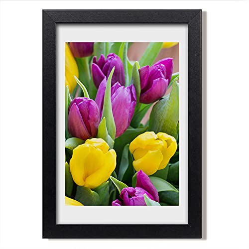 Photo affiche tableau moderne Tulup cadre bois MDF 20x30 cm tulipes