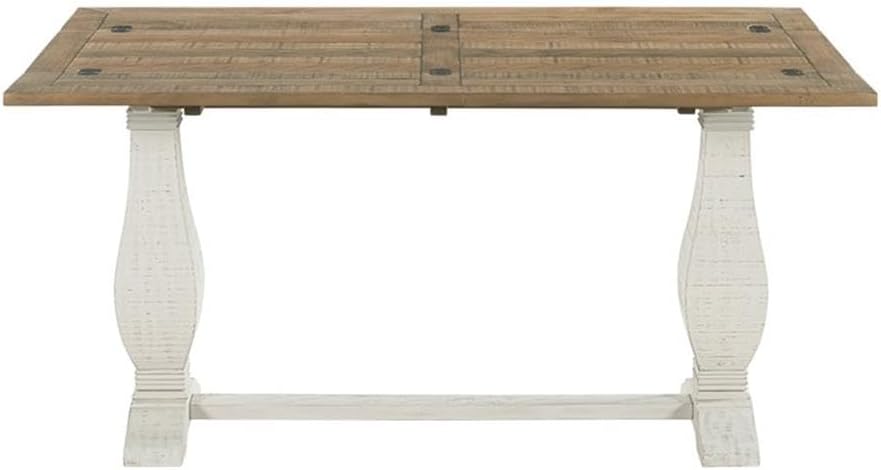 BOWERY HILL Farmhouse Solid Wood Flip Top Console Table, Reclaimed Natural and White Stain Finish, 60" W x 18" D x 30" H, Versatile Design for Sofa Table, Desk or Dining Table, Plank Top with