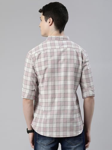Image of JOVEN Men Slim Fit Pure Cotton Brown and Dark Green Casual Checked Shirt