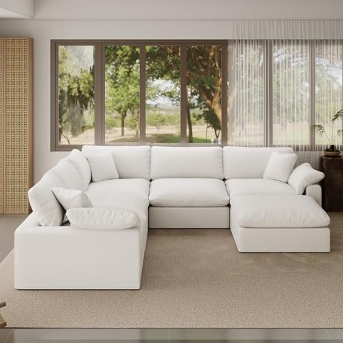 Image of Cloud Modular Sectional Sofa,221.6 inch Down Filled Sofa 5 Seat with Chaise,Minimalist Sofa Cover Washable and Replaceable Couches for Living Room,Sectional Sofa Deep Seat