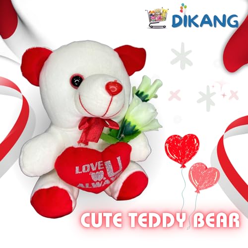 Image of DIKANG Cute Teddy Bear with Heart Pillow for Valentine's Day Gift | Valentine Gift for Boyfriend /Girlfriend /Husband /Wife (25 CM, Off White & RED)
