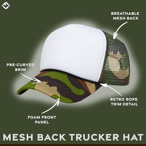 Image of Funky Junque Foam Trucker Hat, Trucker Hats for Women & Men - Blank Adjustable Snapback Mesh Back Baseball Cap