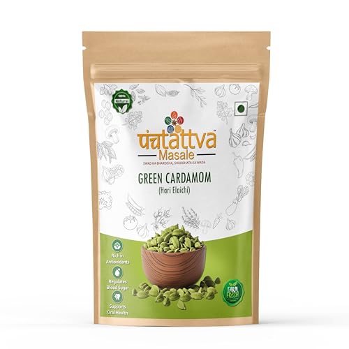 Image of Panchtattva Whole Green Cardamom from Idukki | Premium Hari Elaichi | 8mm Bold Grade | 100% Natural, Fresh & Aromatic | Strong Flavour for Tea, Cooking, Baking & Sweets | Bold Pods for Masala Blends | Pack 1(50gm)