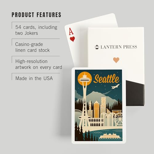 Lantern Press Seattle Retro Skyline Naipes Poker miniatura 3