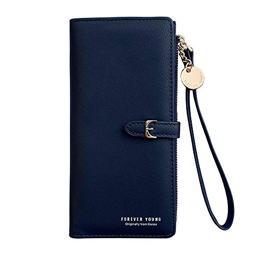 Monederos Mujer Carteras de Mujer Tarjetero para Mujer Billeteras Mujer Cartera de Mano Mujer Monedero con Cremallera Mujer Carteras Grandes Capacidad Monedero de Mujer para Movil (Azul Marino)