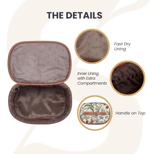 Signare Tapestry Toiletry Bag Makeup Vanity Bag for Women with Garden Flower and Creatures