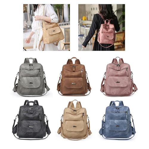 Mochila de piel sintética para mujer gran capacidad mochila casual khaki trabajo escuela viajes 4