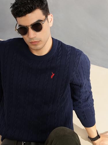 Image of Thomas Scott Men's | Regular Fit | Long Sleeves | Round Neck | Self Design | 100% Cotton | Knitted | Pullover | Sweater
