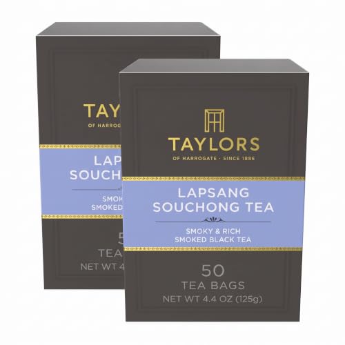 Taylors of Harrogate Lapsang Souchong, Black Tea, Pillow Tea Bags, Smoky, Rich and Strong, Caffeinated, Enjoy Hot or Iced, 50 Teabags, 50 Count (Pack of 2)