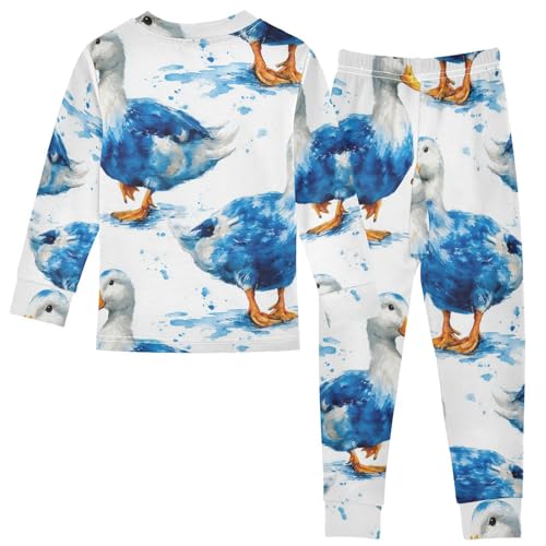 Pajama Sets Long Sleeve Blue Ducks Walking Pattern Soft Comfy Sleepwear 2 Piece PJS 3-8T3