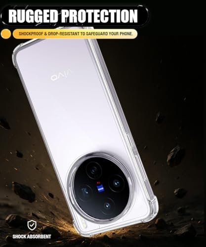 Image of WOW IMAGINE Ultra-Hybrid Crystal Clear Back Case for Vivo X200T 5G | Shockproof Design | Camera Protection Bump | Hard Mobile Back Cover with Cushioned Edges - Transparent