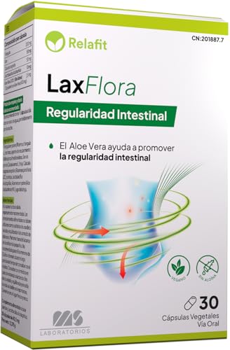Laxflora – 30 Cápsulas | Relafit - Laboratorios MS | Suministro para 1 mes | Laxante con probióticos SIN aloína | Tratamiento eficaz contra el estreñimiento y acelera la digestión | Vegano