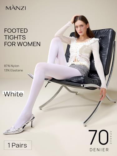 Image of MANZI Tights for Women Solid Color Pantyhose Colored Semi Opaque Footed Tights Soft Stretch High Waist Stockings 70 Denier
