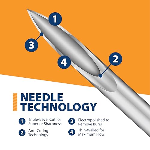 Image of Easy Touch Individually Wrapped 27 Gauge U-100 Insulin Syringes (27G 0.5cc 1 /2 inch) with 1 /2 inch Long Needle, 0.5cc (50 Unit Capacity), Bold Markings for Accurate Dosing, Disposable, Box of 100