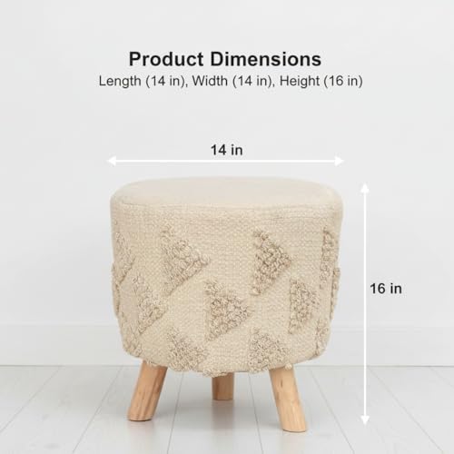 Image of APRODZ Printed Ottoman Stool Upholstered Foam Cushioned Pouffes for Living Room | Puffy Muddha Stool for Footrest & Sitting, Velvet Pouf Stool, Furniture for Home Decor, Office Set of 2(Cream)