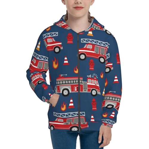 Fire Truck 1 Kid Hoodies Boys Zip Up Sweatshirts Girls Pullover with Pocket3