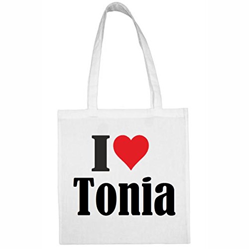 Reifen Markt I Love Tonia   Bolsa de la compra (38 x 42 cm), color negro o blanco, Blanco, 38x42cm